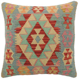 handmade Tribal Turkish Antique Blue Red Hand-Woven SQUARE 100% WOOL pillow