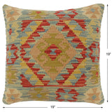 handmade Tribal Turkish Antique Blue Red Hand-Woven SQUARE 100% WOOL pillow