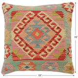 handmade Tribal Turkish Antique Blue Red Hand-Woven SQUARE 100% WOOL pillow