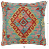 handmade Tribal Turkish Antique Blue Red Hand-Woven SQUARE 100% WOOL pillow