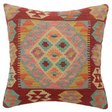 handmade Tribal Turkish Antique Red Blue Hand-Woven SQUARE 100% WOOL pillow