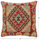 handmade Tribal Turkish Antique Red Blue Hand-Woven SQUARE 100% WOOL pillow