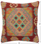 handmade Tribal Turkish Antique Red Blue Hand-Woven SQUARE 100% WOOL pillow