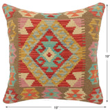 handmade Tribal Turkish Antique Red Blue Hand-Woven SQUARE 100% WOOL pillow