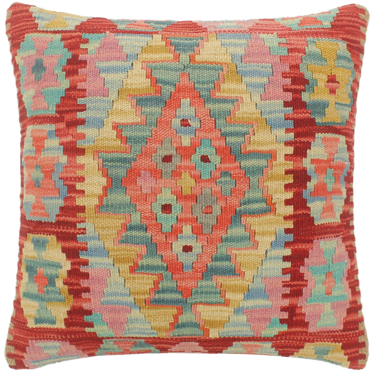 handmade Tribal Turkish Antique Red Blue Hand-Woven SQUARE 100% WOOL pillow
