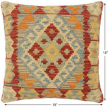 handmade Tribal Turkish Antique Rust Blue Hand-Woven SQUARE 100% WOOL pillow