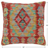 handmade Tribal Turkish Antique Red Blue Hand-Woven SQUARE 100% WOOL pillow