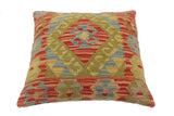 handmade Tribal Turkish Antique Rust Blue Hand-Woven SQUARE 100% WOOL pillow