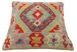 handmade Tribal Turkish Antique Blue Red Hand-Woven SQUARE 100% WOOL pillow