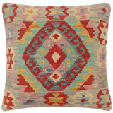 handmade Tribal Turkish Antique Blue Red Hand-Woven SQUARE 100% WOOL pillow