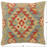 handmade Tribal Turkish Antique Rust Blue Hand-Woven SQUARE 100% WOOL pillow