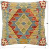 handmade Tribal Turkish Antique Rust Blue Hand-Woven SQUARE 100% WOOL pillow