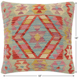 handmade Tribal Turkish Antique Red Blue Hand-Woven SQUARE 100% WOOL pillow