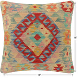 handmade Tribal Turkish Antique Blue Red Hand-Woven SQUARE 100% WOOL pillow