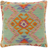 handmade Tribal Turkish Antique Blue Beige Hand-Woven SQUARE 100% WOOL pillow