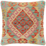 handmade Tribal Turkish Antique Blue Red Hand-Woven SQUARE 100% WOOL pillow