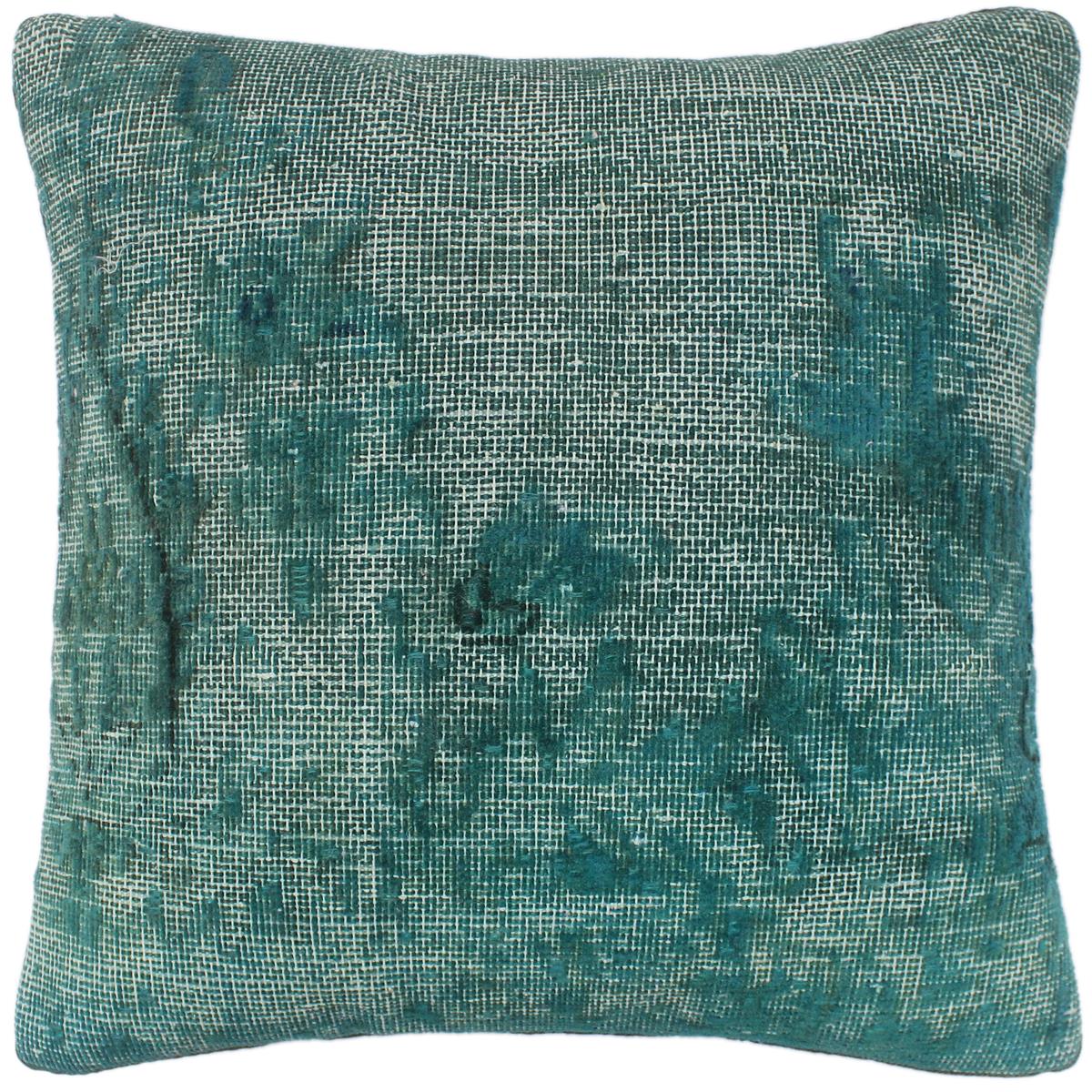 handmade Vintage Pillow Green Blue Hand-Woven SQUARE 100% WOOL Vintage Pillow