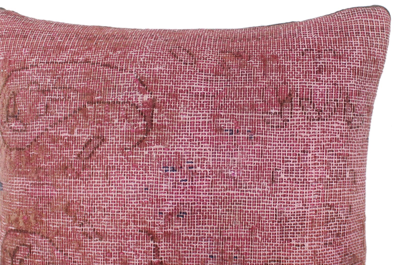 handmade Vintage Pillow Pink Brown Hand-Woven SQUARE 100% WOOL Vintage Pillow