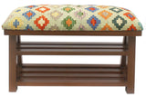 Bohemian Perrin Kilim upholstered Handmade wood Storage Bench