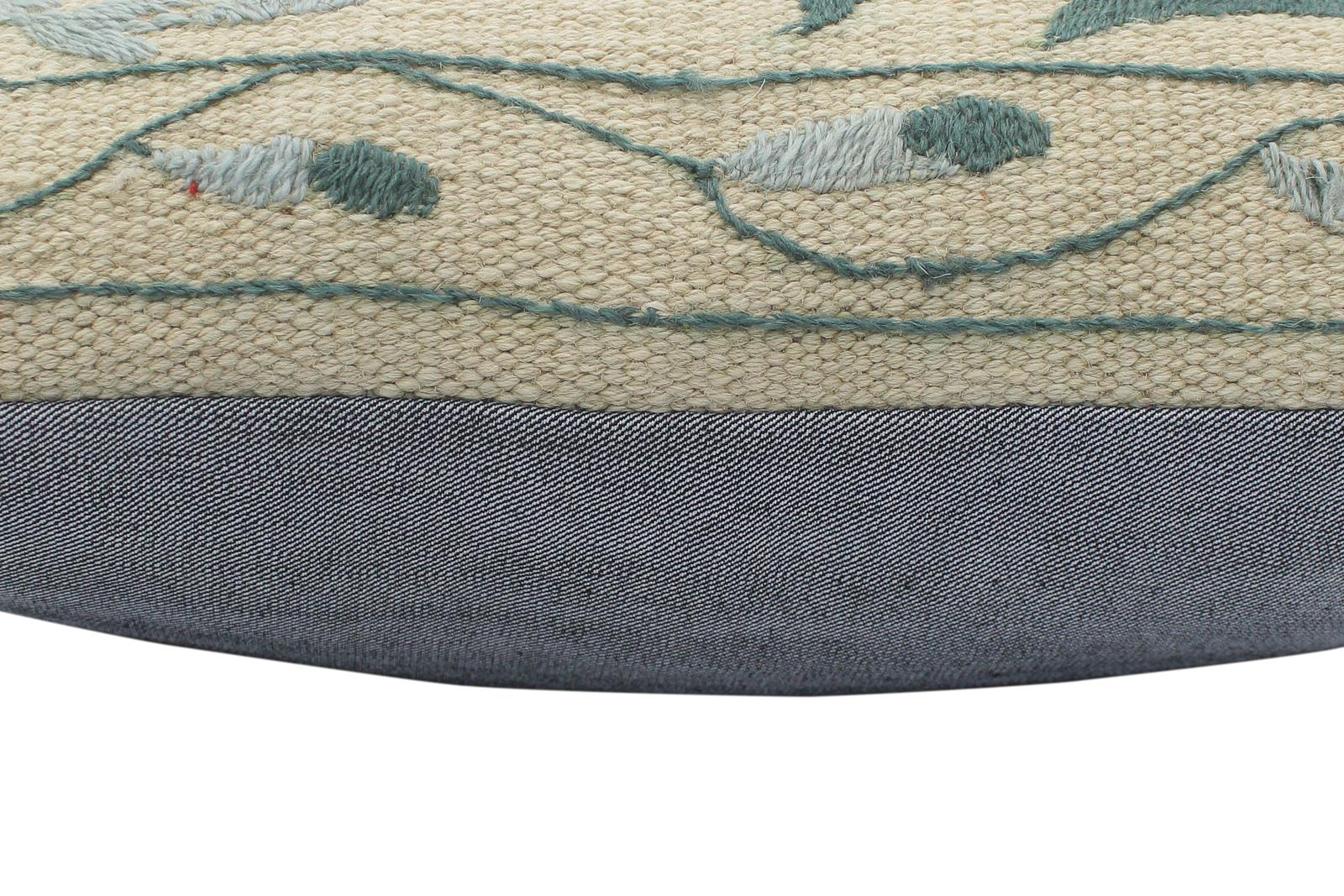 handmade  Pillow Beige Green Hand-Woven SQUARE 100% WOOL pillow