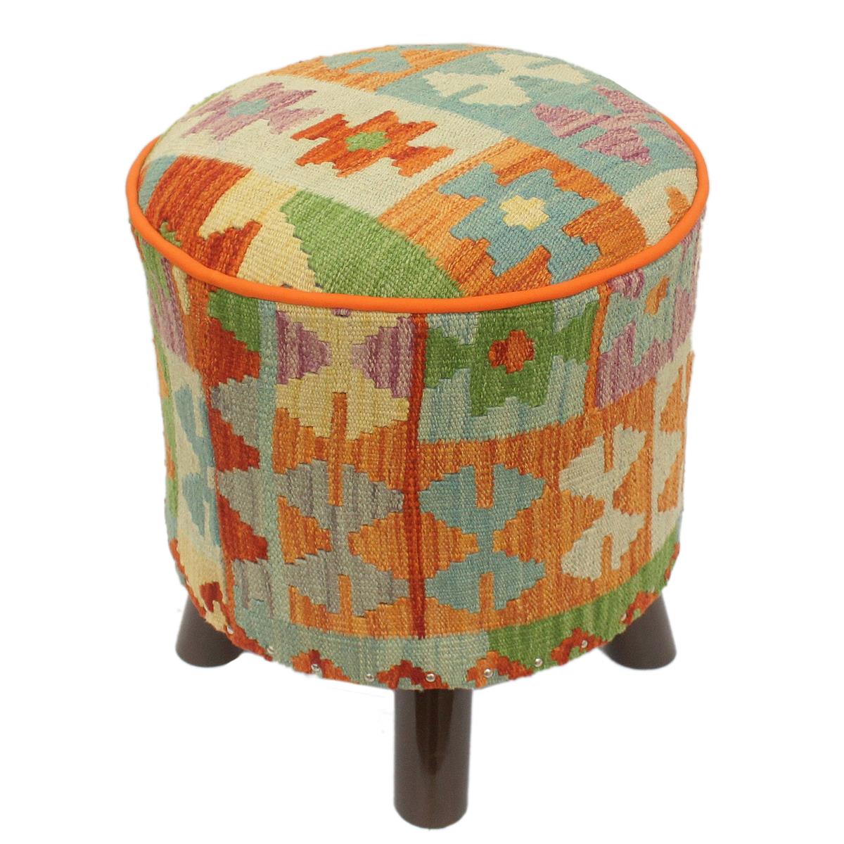 handmade Traditional Ottoman Rust Blue Hand-made ROUND Vegetable dyed wool and wood  