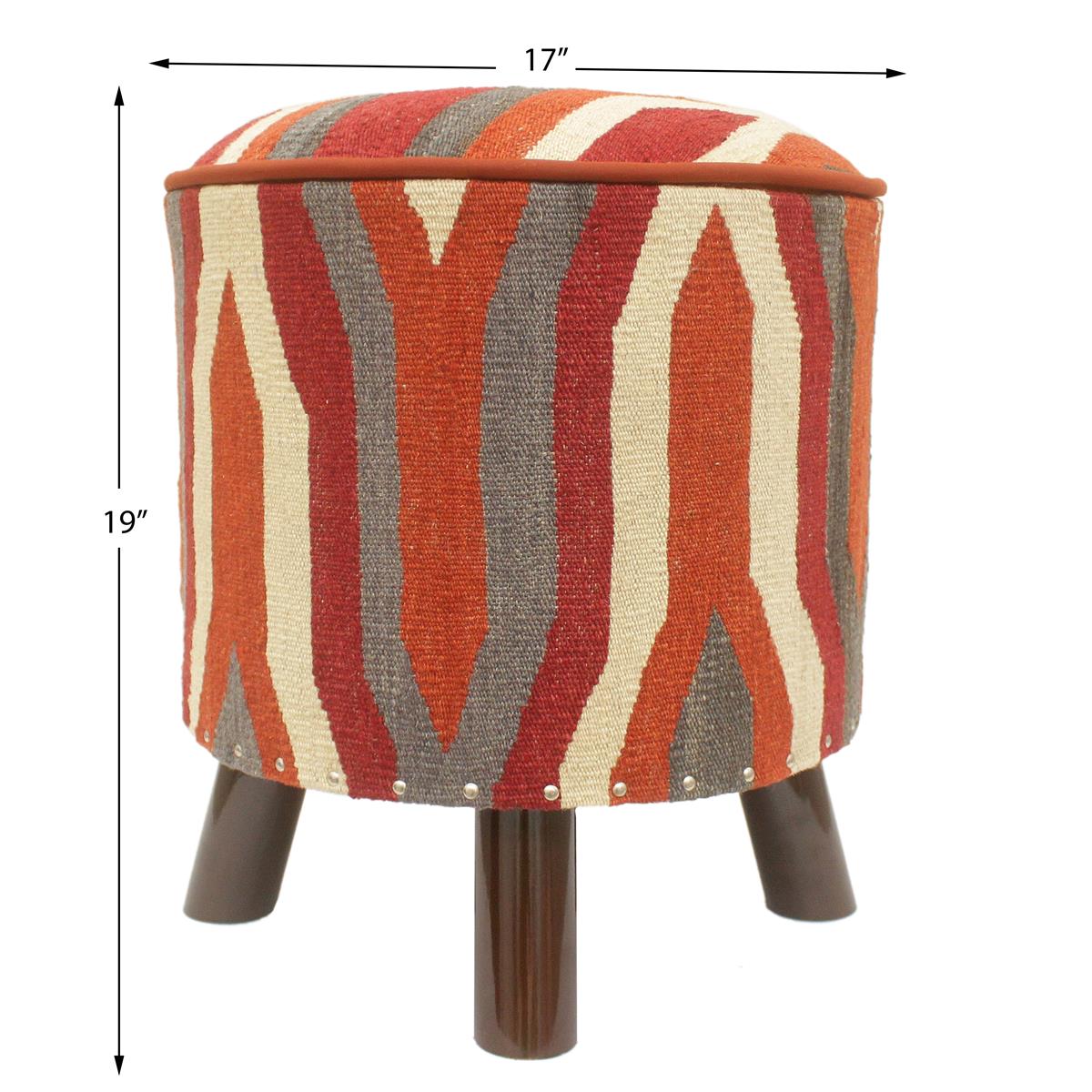 handmade Modern Ottoman Rust Red Hand-made ROUND Vegetable dyed wool and wood  