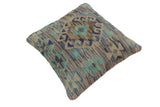 handmade Traditional Pillow Blue Brown Hand-Woven SQUARE 100% WOOL Hand woven turkish pillow2' x 2'