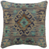 handmade Traditional Pillow Blue Brown Hand-Woven SQUARE 100% WOOL Hand woven turkish pillow2' x 2'