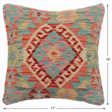 handmade Traditional Pillow Blue Red Hand-Woven SQUARE 100% WOOL  Hand woven turkish pillow  2 x 2