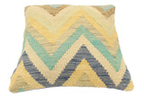 handmade Modern Pillow Blue Beige Hand-Woven SQUARE 100% WOOL  Hand woven turkish pillow  2 x 2