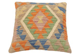 handmade Traditional Pillow Blue Orange Hand-Woven SQUARE 100% WOOL Hand woven turkish pillow2' x 2'