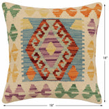 handmade Traditional Pillow Blue Rust Hand-Woven SQUARE 100% WOOL Hand woven turkish pillow2' x 2'