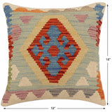 handmade Traditional Pillow Rust Blue Hand-Woven SQUARE 100% WOOL Hand woven turkish pillow2' x 2'