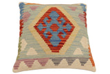 handmade Traditional Pillow Rust Blue Hand-Woven SQUARE 100% WOOL Hand woven turkish pillow2' x 2'