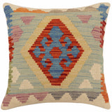 handmade Traditional Pillow Rust Blue Hand-Woven SQUARE 100% WOOL Hand woven turkish pillow2' x 2'