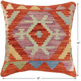 handmade Traditional Pillow Rust Blue Hand-Woven SQUARE 100% WOOL Hand woven turkish pillow2' x 2'