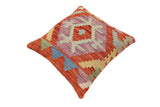 handmade Traditional Pillow Rust Blue Hand-Woven SQUARE 100% WOOL Hand woven turkish pillow2' x 2'