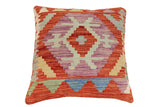 handmade Traditional Pillow Rust Blue Hand-Woven SQUARE 100% WOOL Hand woven turkish pillow2' x 2'