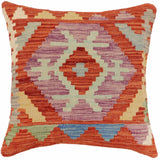 handmade Traditional Pillow Rust Blue Hand-Woven SQUARE 100% WOOL Hand woven turkish pillow2' x 2'