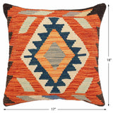 handmade Traditional Pillow Rust Blue Hand-Woven SQUARE 100% WOOL  Hand woven turkish pillow  2 x 2