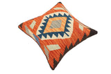 handmade Traditional Pillow Rust Blue Hand-Woven SQUARE 100% WOOL  Hand woven turkish pillow  2 x 2