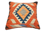 handmade Traditional Pillow Rust Blue Hand-Woven SQUARE 100% WOOL  Hand woven turkish pillow  2 x 2