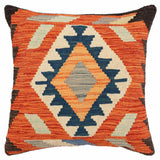 handmade Traditional Pillow Rust Blue Hand-Woven SQUARE 100% WOOL  Hand woven turkish pillow  2 x 2