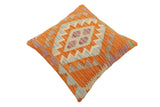 handmade Traditional Pillow Orange Blue Hand-Woven SQUARE 100% WOOL Hand woven turkish pillow2' x 2'