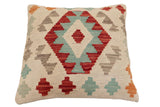 handmade Traditional Pillow Beige Red Hand-Woven SQUARE 100% WOOL Hand woven turkish pillow2' x 2'