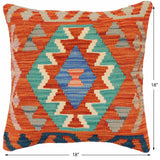 handmade Traditional Pillow Rust Blue Hand-Woven SQUARE 100% WOOL Hand woven turkish pillow2' x 2'