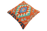 handmade Traditional Pillow Rust Blue Hand-Woven SQUARE 100% WOOL Hand woven turkish pillow2' x 2'