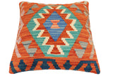 handmade Traditional Pillow Rust Blue Hand-Woven SQUARE 100% WOOL Hand woven turkish pillow2' x 2'