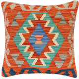 handmade Traditional Pillow Rust Blue Hand-Woven SQUARE 100% WOOL Hand woven turkish pillow2' x 2'