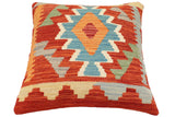 handmade Traditional Pillow Rust Blue Hand-Woven SQUARE 100% WOOL Hand woven turkish pillow2' x 2'